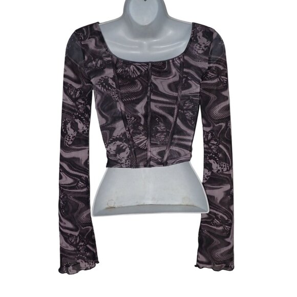 Urban Outfitters Mesh Corset Butterfly Purple‎ Y2K Style Crop Top Small NEW - Picture 5 of 6